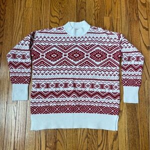 LOFT Red and White Fair Isle Knit Sweater Size M